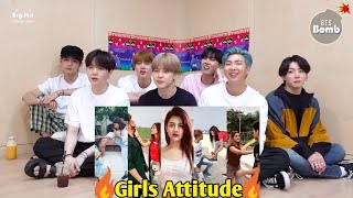 BTS Reaction to Girls attitude  Girls power  Indian Tiktok  PeachyGlosss [upl. by Namhcan]