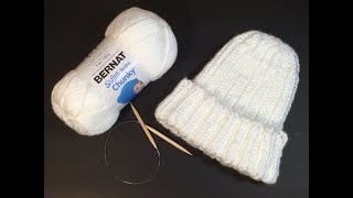 HOW TO KNIT  EASY RIBBED HAT  in the round [upl. by Orbadiah]