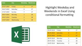 Highlight Weekdays and Weekends Using Conditional Formatting in Excel [upl. by Mota]