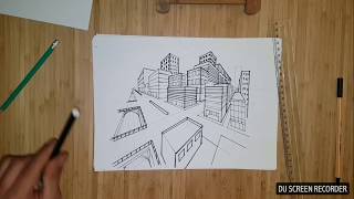 Tuto Dessiner une ville en perspective avec deux points de fuite [upl. by Najed]