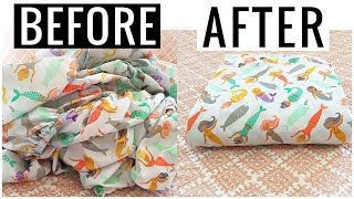 Marie Kondo HOW TO FOLD A FITTED SHEET Easy amp Fast  Andrea Jean [upl. by Marquez]