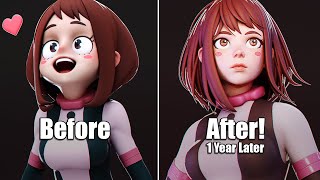 ReSculpting My Old Art  Uraraka Ochako in 3D My Hero Academia  Can You Improve In Only 1 Year [upl. by Dnalrah]