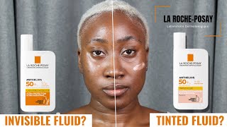 LA ROCHE POSAY ANTHELIOS ULTRALIGHT INVISIBLE FLUID vs TINTED FLUID SPF 50  REVIEW ON DARK SKIN [upl. by Dey]