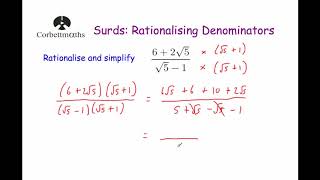 Rationalising Denominators  Corbettmaths [upl. by Cherise]